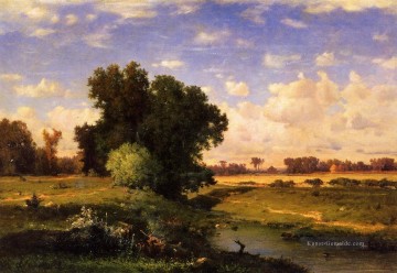  sonne - Hackensack Meadows Sonnenuntergang Landschaft Tonalist George Inness Bach